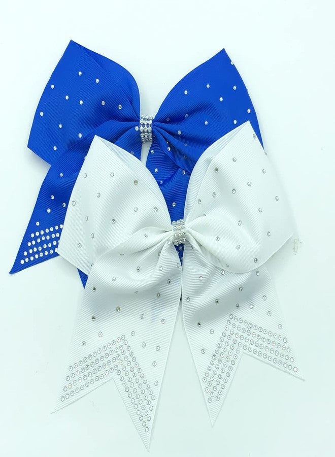 Hipcheer 12PCS 8" Rhinestones Large Cheer Hair Bows for Girls, Hand-made Grosgrain Ribbon Hair Accessories for Teen Girls Softball Cheerleader Sport (White) - Image 2